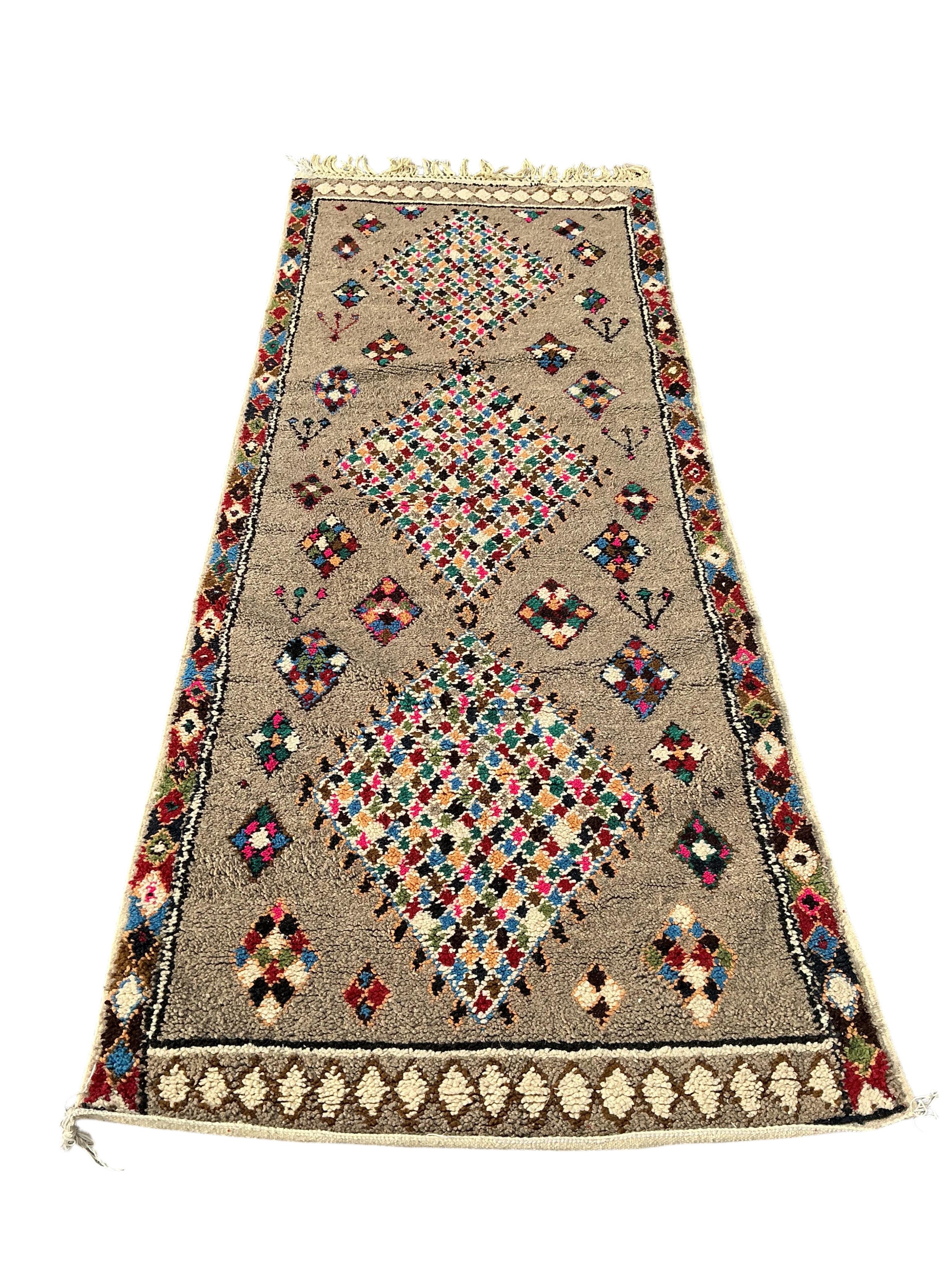 Two Moroccan wool runners, larger 260 x 100cm